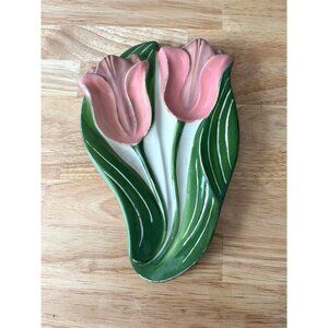 Vintage Holland Mold Tulip Spoon Rest 1980s Hand-Painted Ceramic Floral Design